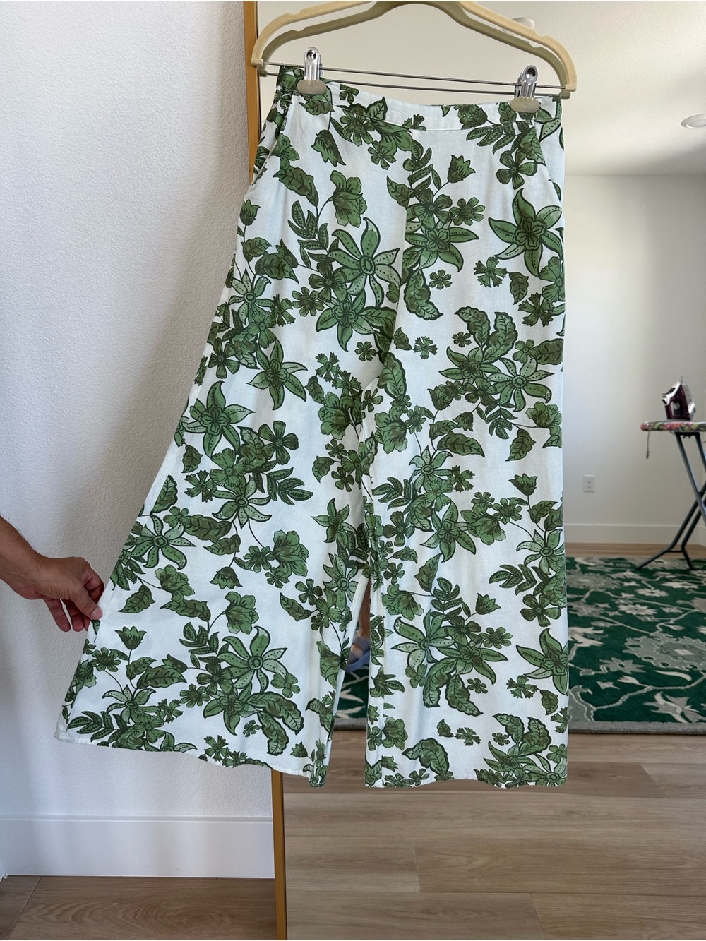 Wide Leg Floral Print Pants - Green